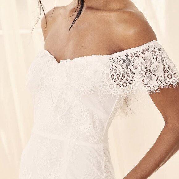 NWT Lulus Cherished Forever White Off-the-Shoulder Lace Maxi Dress​ - Picture 4 of 11